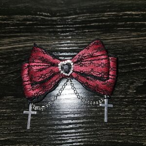 🌺 Lot B/E Red and Black Bow Hair Clip with Chains